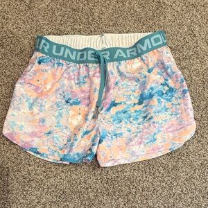 Under Armour Girl’s Pastel Marble Athletic Shorts - Teal Waistband